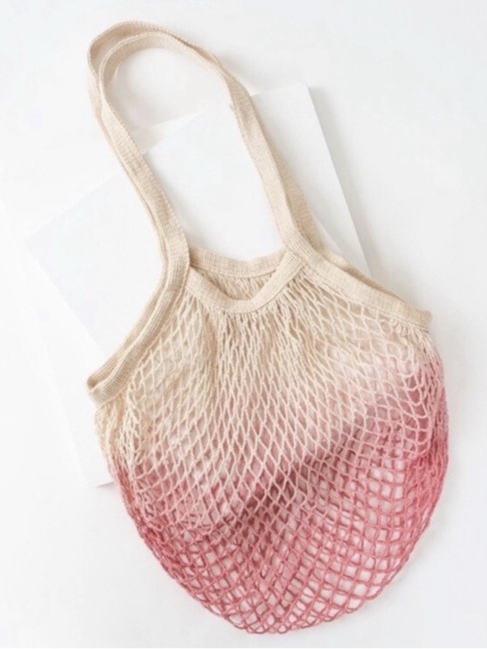 Beige to Pink Ombre Cotton Mesh Tote
